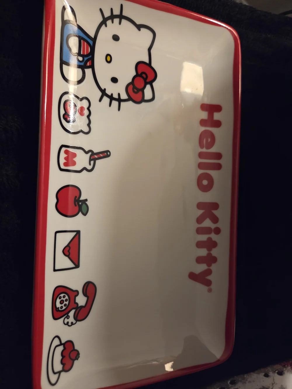 Hello Kitty White Tray with Red Trim and Multicolor Icons